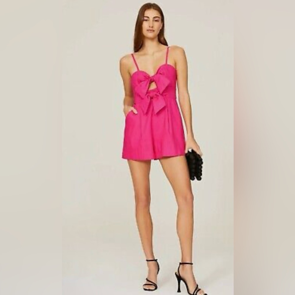 Milly NWOT Anya Hot Pink Cut out Bow Tie Romper RTR